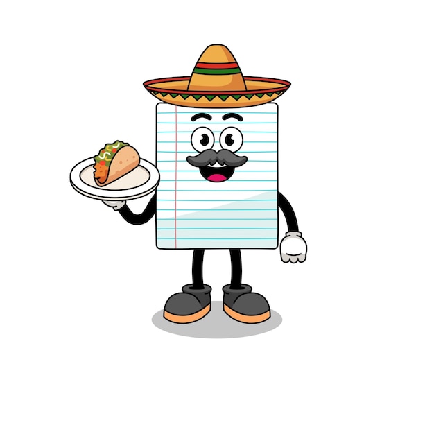 Character cartoon of paper as a mexican chef