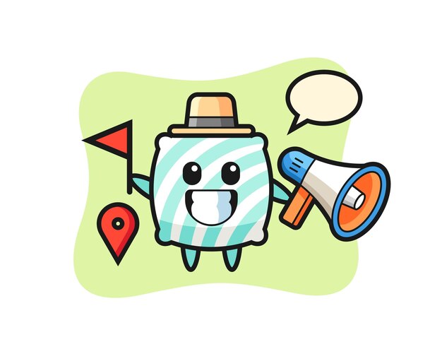 Character cartoon of pillow as a tour guide