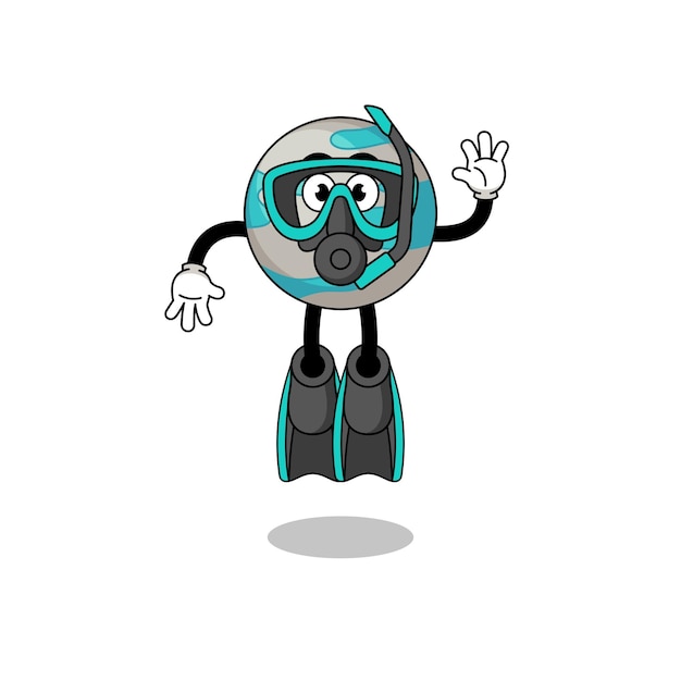 Character cartoon of planet as a diver