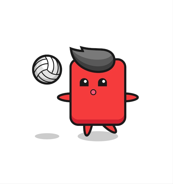 Character cartoon of red card is playing volleyball