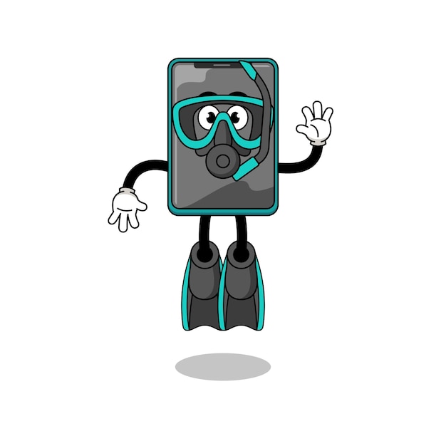 Character cartoon of smartphone as a diver