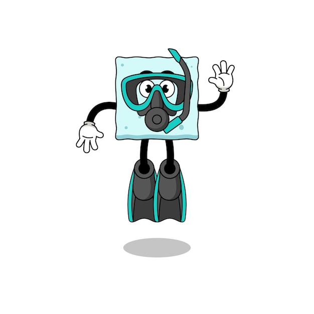 Character cartoon of sugar cube as a diver character design