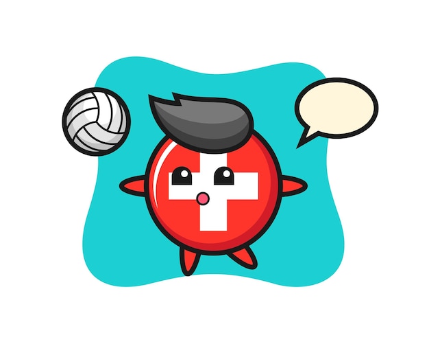 Character cartoon of switzerland is playing volleyball