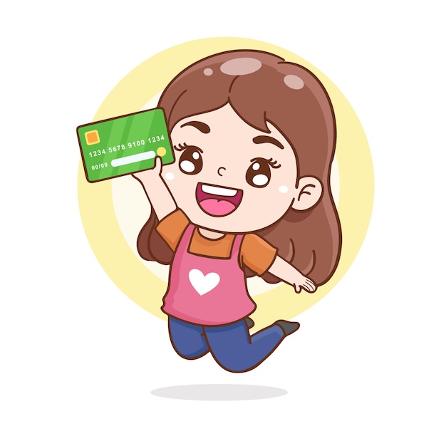 character cartoon teenager holding credit card , shopping with credit card, financial concept