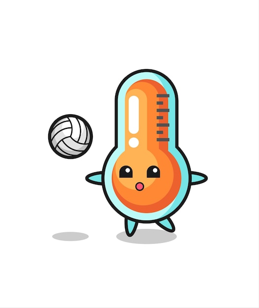 Character cartoon of thermometer is playing volleyball