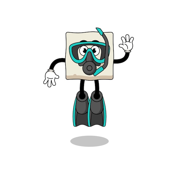 Character cartoon of tofu as a diver character design