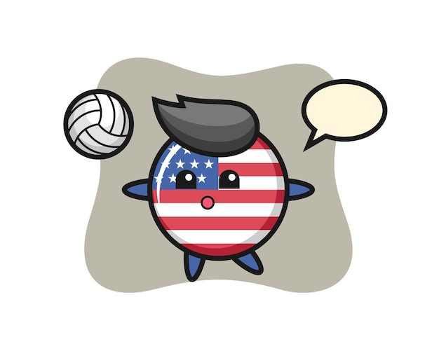 Character cartoon of united kingdom flag badge is playing volleyball