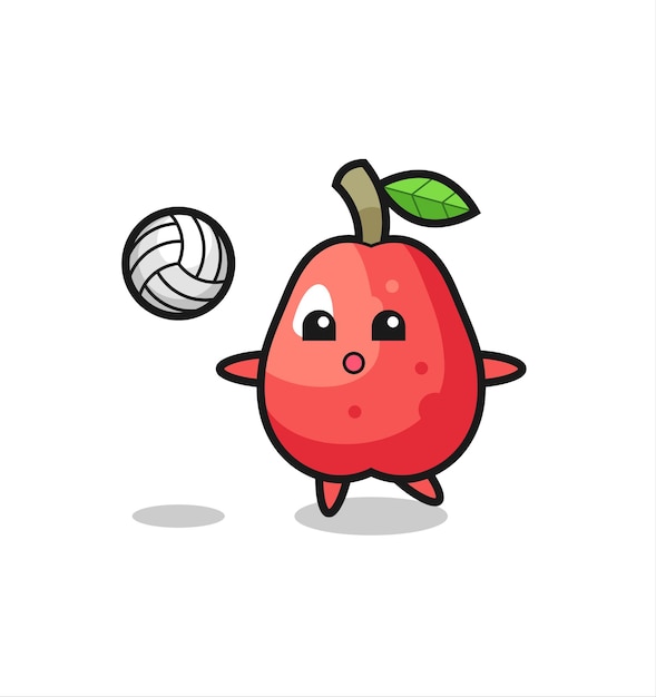 Character cartoon of water apple is playing volleyball