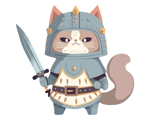 Character cat knight with sword funny cat character in armor