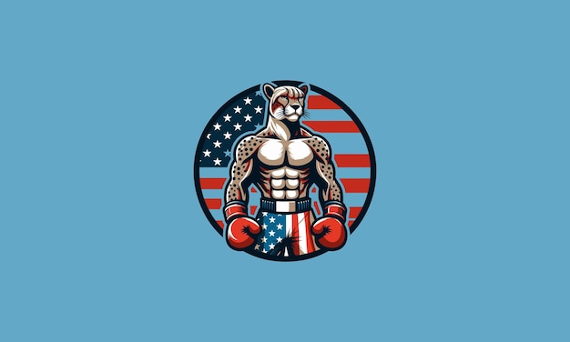 Vector character cheetah wearing boxing gloves and shorts emblazoned with the american flag vector mascot design