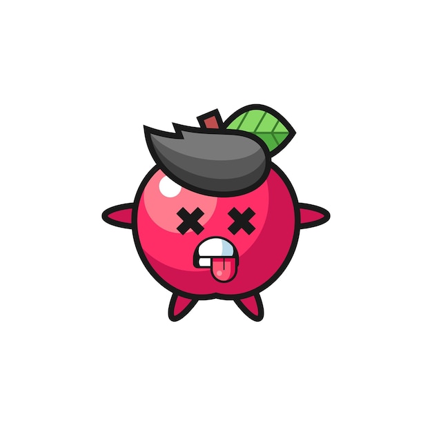 Character of the cute apple with dead pose , cute style design for t shirt, sticker, logo element