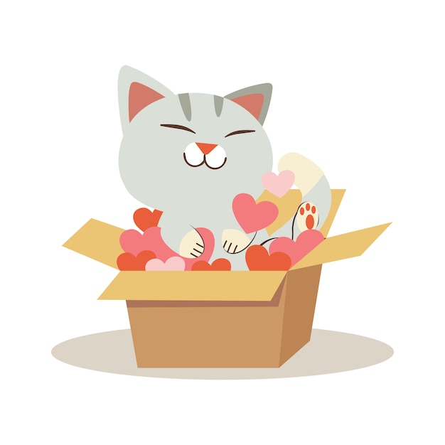 character of cute car sitting in the box and play a heart on white