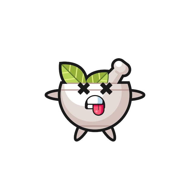 character of the cute herbal bowl with dead pose , cute style design for t shirt, sticker, logo element