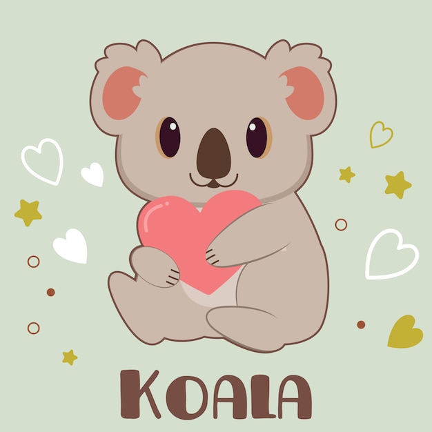 character of cute koala hugging a heart in green