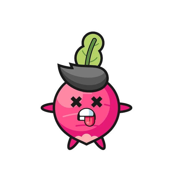 Character of the cute radish with dead pose , cute style design for t shirt, sticker, logo element