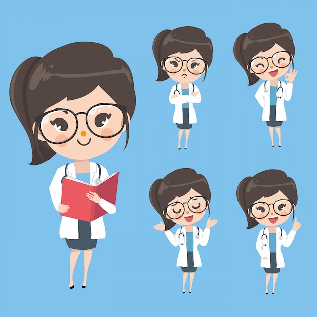 Character Female doctors show a variety of gestures, words and emotions.