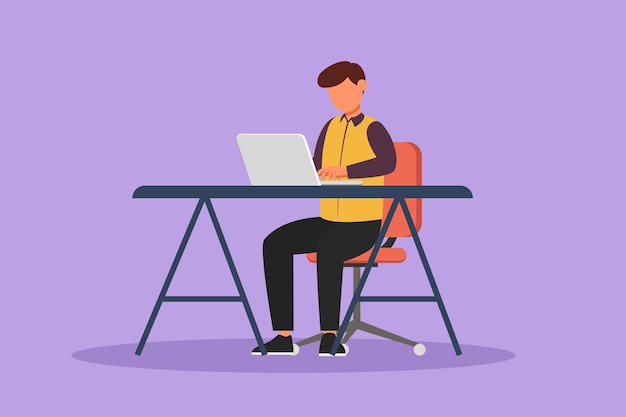 Character flat drawing young woman studying with laptop sitting and leaning on big books Back to school intelligent female student online learning education Cartoon draw design vector illustration