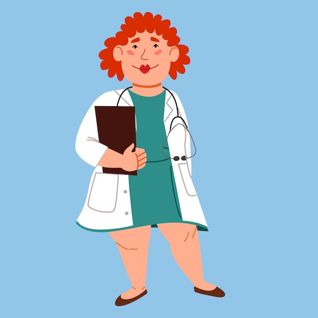 The character of a fulllength European female doctor