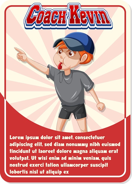 Character game card template with word Coach Kevin