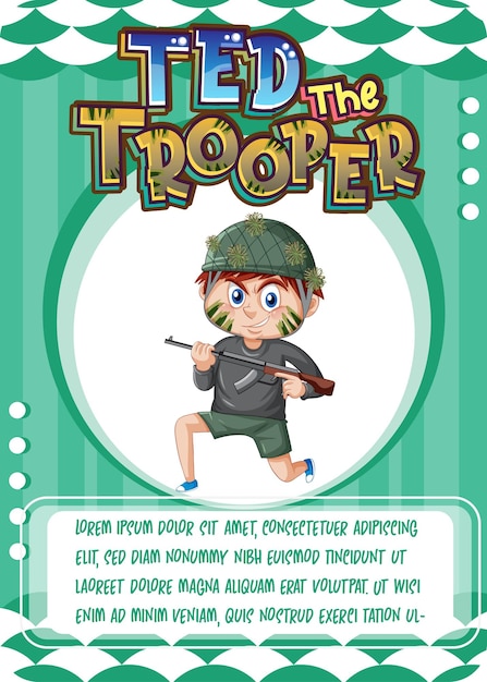 Character game card template with word Ted The Trooper