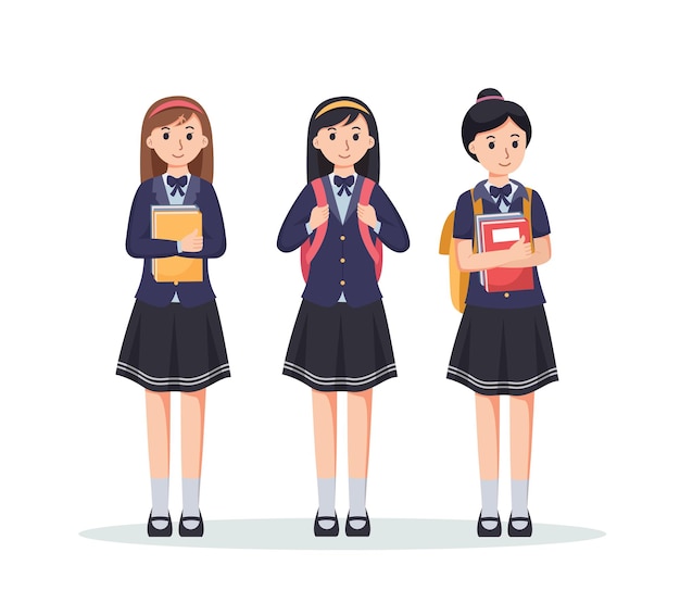 Vector character girls high school student in school uniform