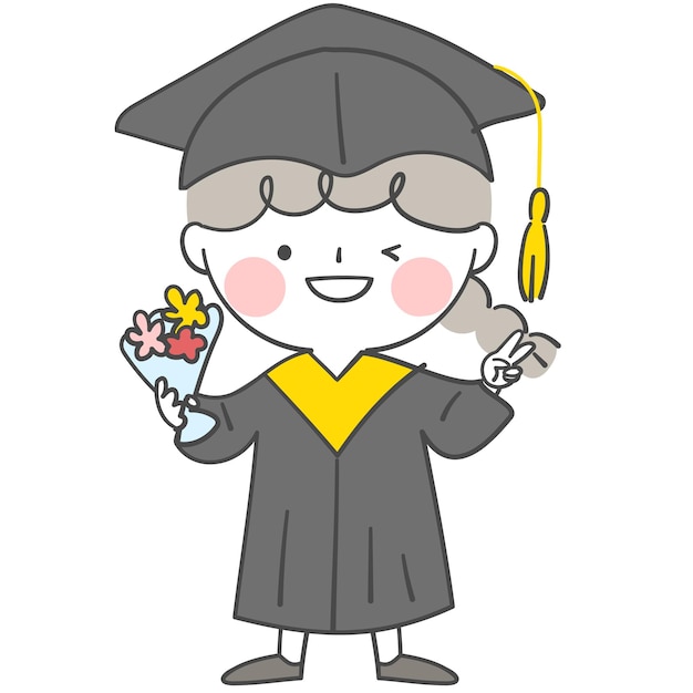 Character in graduation cap and graduation gown