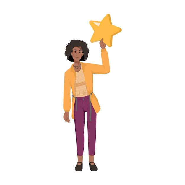 Character holding star in hand customer rating