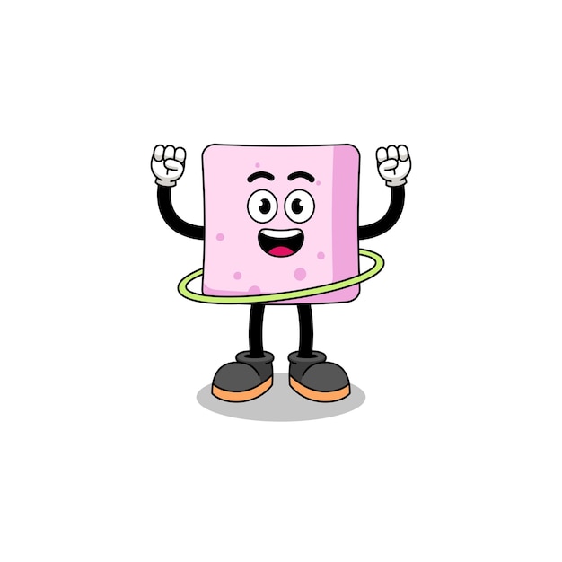 Character Illustration of marshmallow playing hula hoop character design