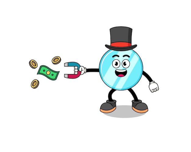 Character Illustration of mirror catching money with a magnet