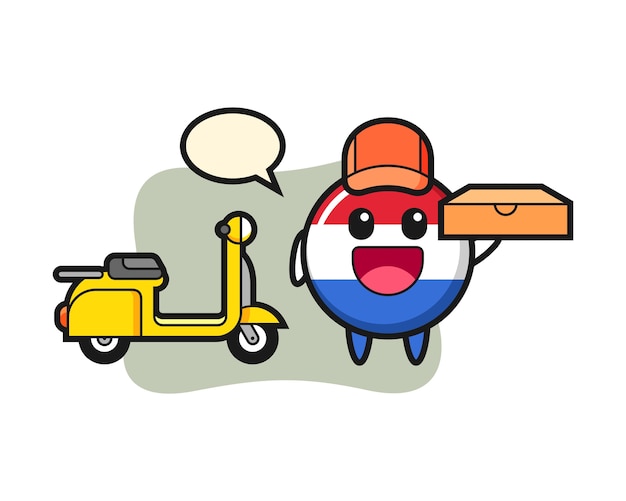 Character illustration of netherlands flag badge as a pizza deliveryman