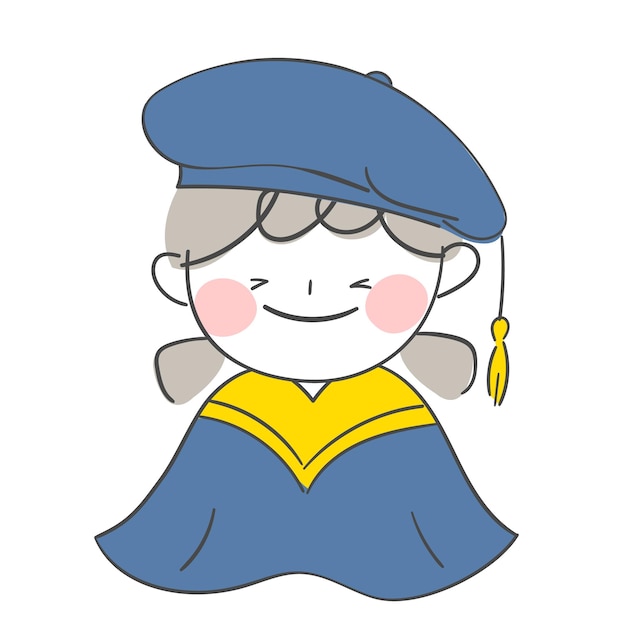 A character illustration with a graduation gown and a hat for the graduation ceremony.