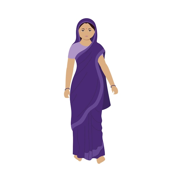 Character Of Indian Woman Standing On White Background