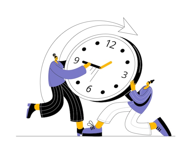 Vector the character is trying to stop time vector illustration concept on the topic of time management