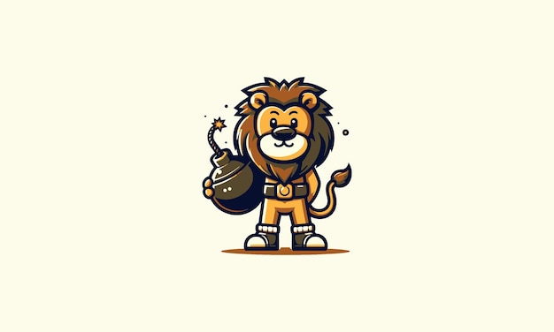 Vector character lion holding bomb vector mascot design