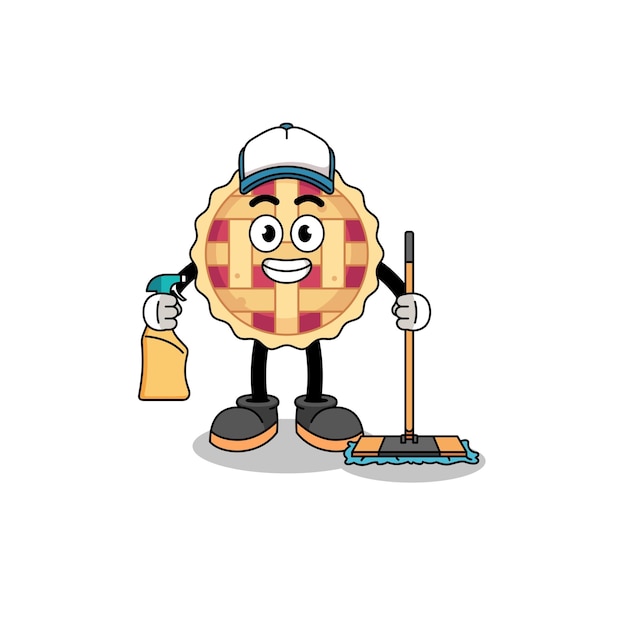 Character mascot of apple pie as a cleaning services