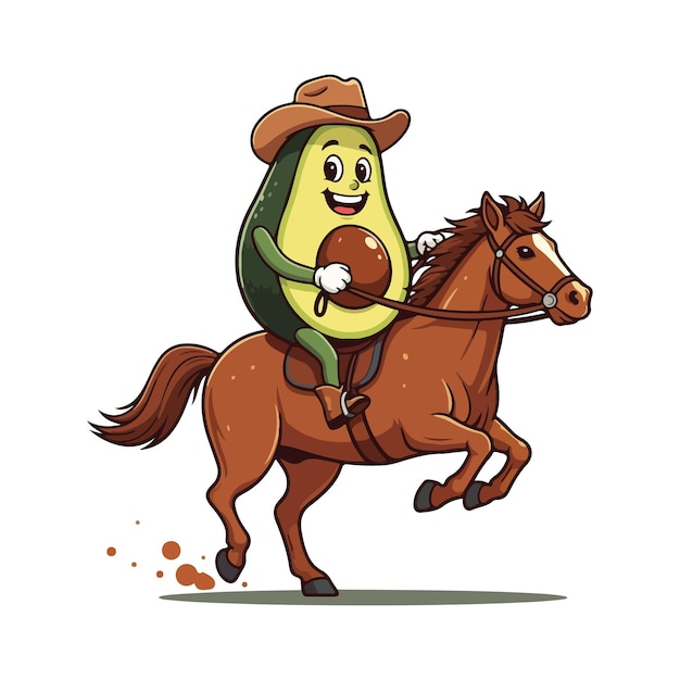 Vector character mascot of avocado as a cowboy art illustration