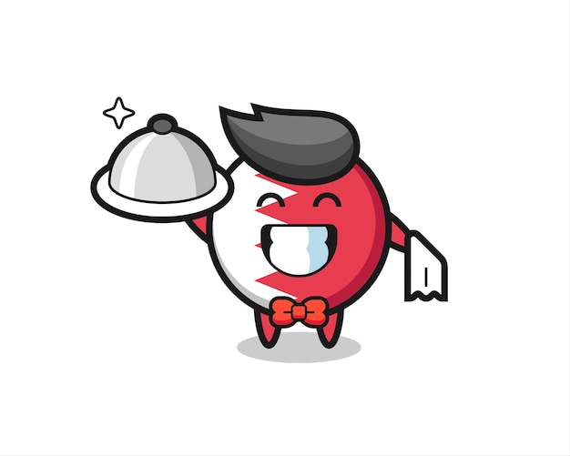 Character mascot of bahrain flag badge as a waiters , cute style design for t shirt, sticker, logo element