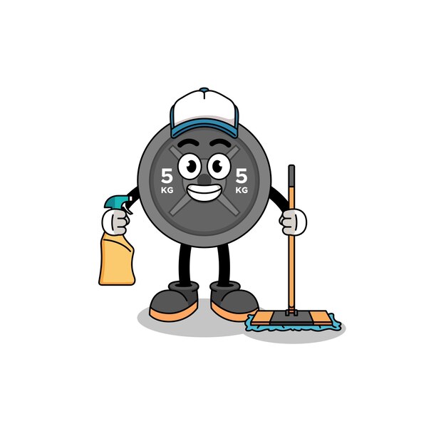 Character mascot of barbell plate as a cleaning services