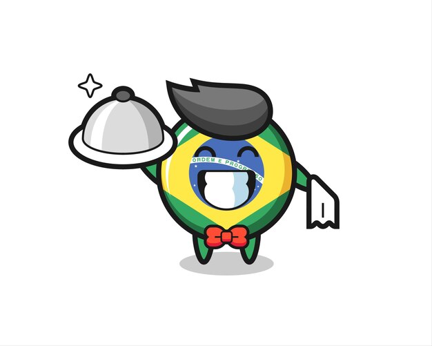 Character mascot of brazil flag badge as a waiters , cute style design for t shirt, sticker, logo element