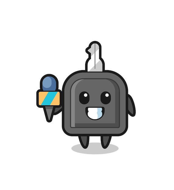 Character mascot of car key as a news reporter