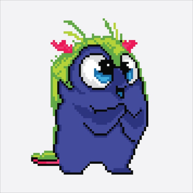 character mascot cartoon with pixel art style