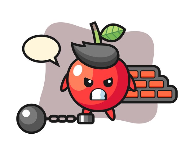 Character mascot of cherry as a prisoner, cute style design  