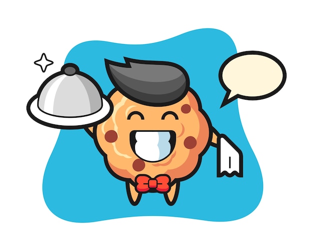 Character mascot of chocolate chip cookie as a waiters