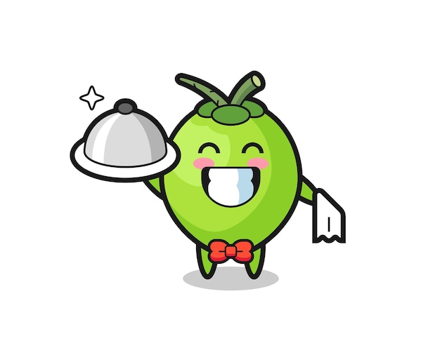 Character mascot of coconut as a waiters , cute style design for t shirt, sticker, logo element