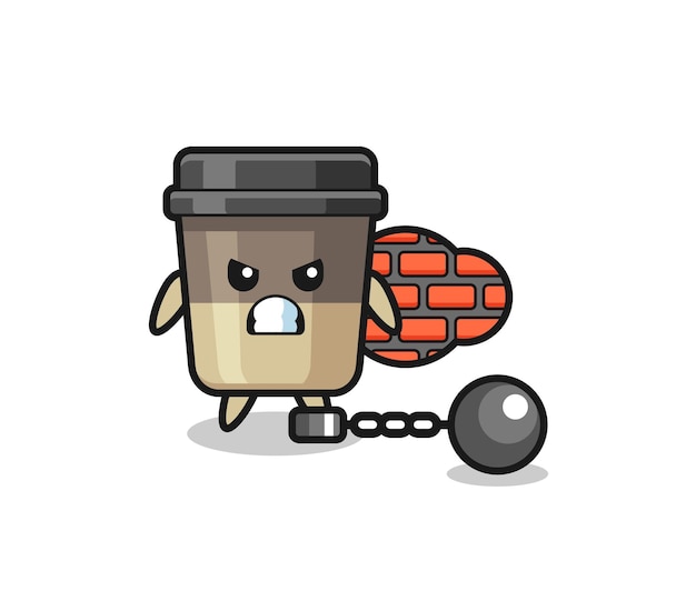 Character mascot of coffee cup as a prisoner , cute style design for t shirt, sticker, logo element