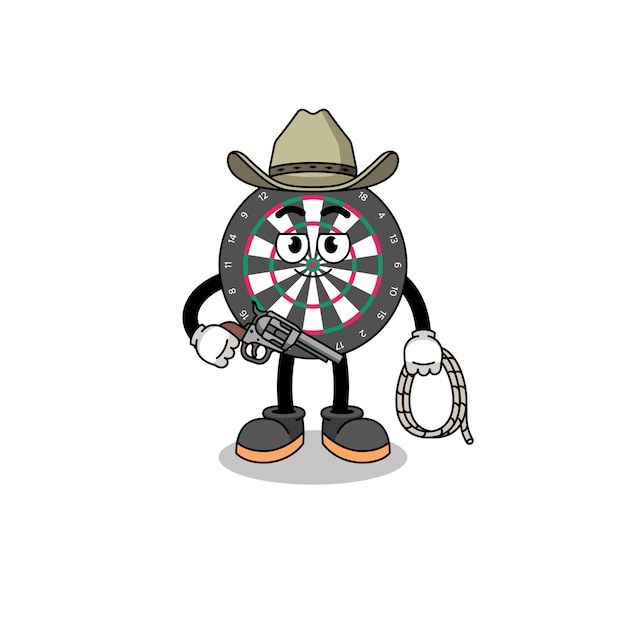 Character mascot of dart board as a cowboy