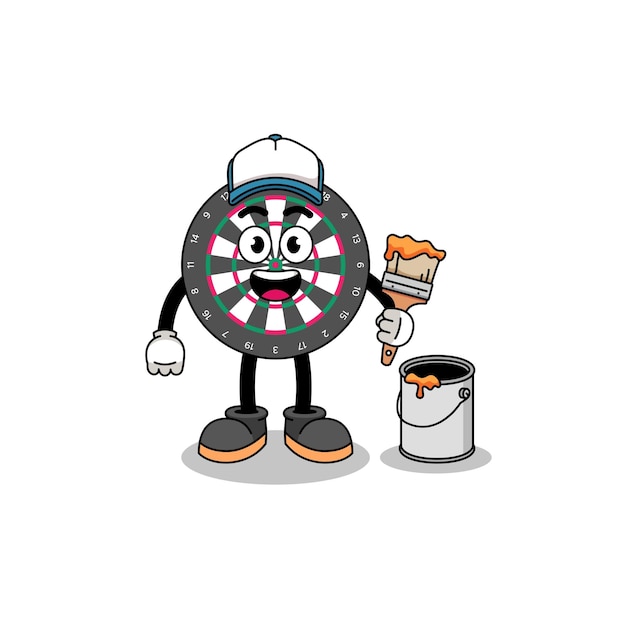 Character mascot of dart board as a painter