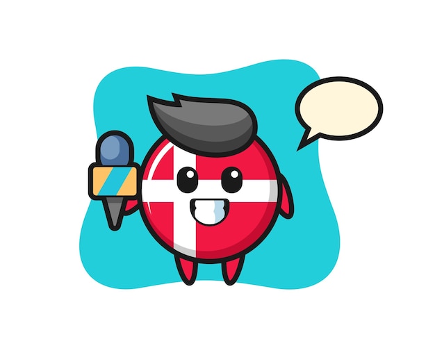 Character mascot of denmark flag badge as a news reporter