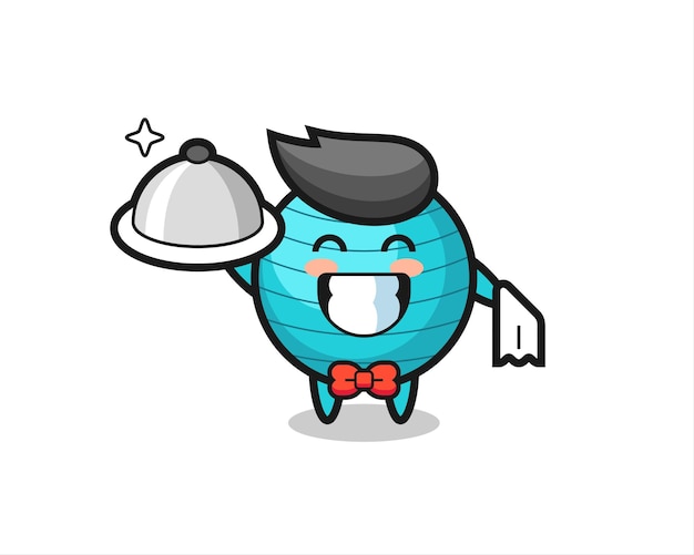 Character mascot of exercise ball as a waiters , cute style design for t shirt, sticker, logo element