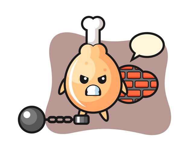 Vector character mascot of fried chicken as a prisoner